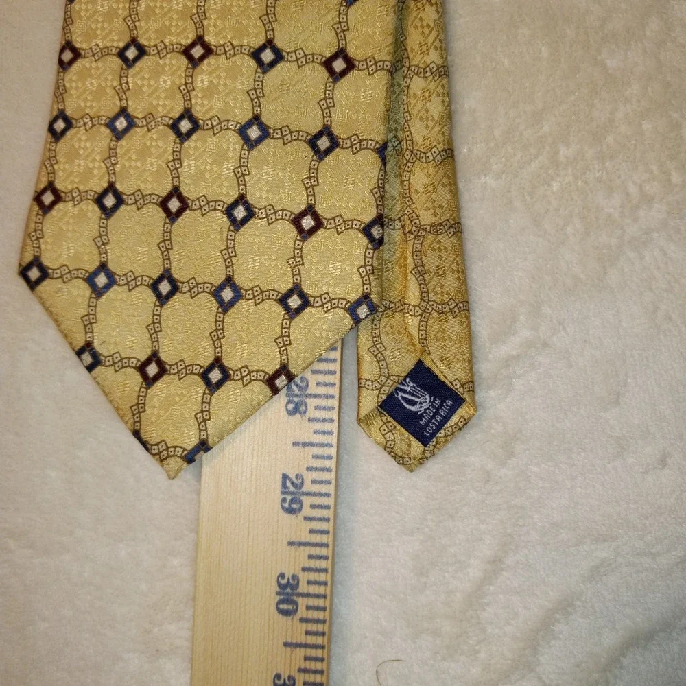 Nautica Silk Tie , Gold with Yellow & burgandy Geometric Men's Necktie